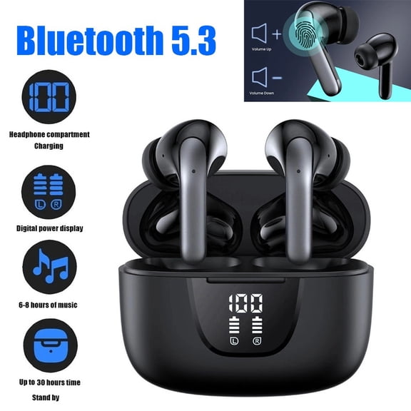 Ryhampaper Wireless Bluetooth 5.3 Earbuds Headphones For iPhone Samsung Galaxy Android Black