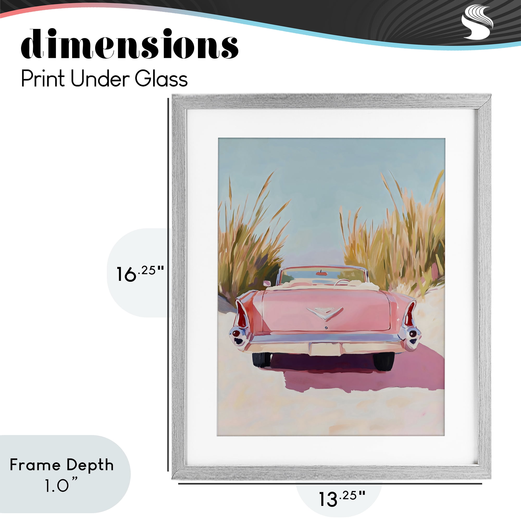 Stupell Industries Pink Cadillac on Beach Gray Framed Print Under Glass, design by The Prints Vibe