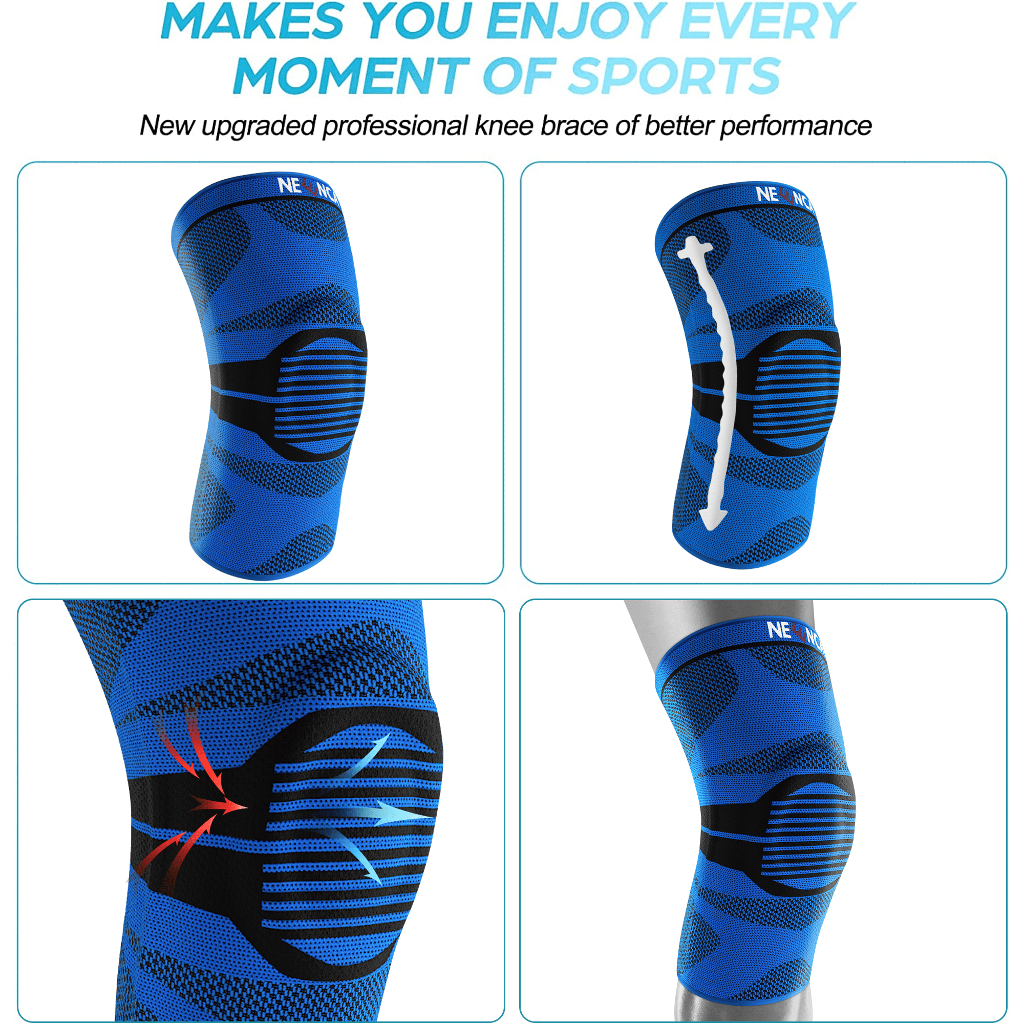 Neenca 2 Pcs Knee Brace for Men Women, Compression Knee Sleeve with Patella Gel Pad & Side Stabilizers, Knee Support Bandage for Pain Relief