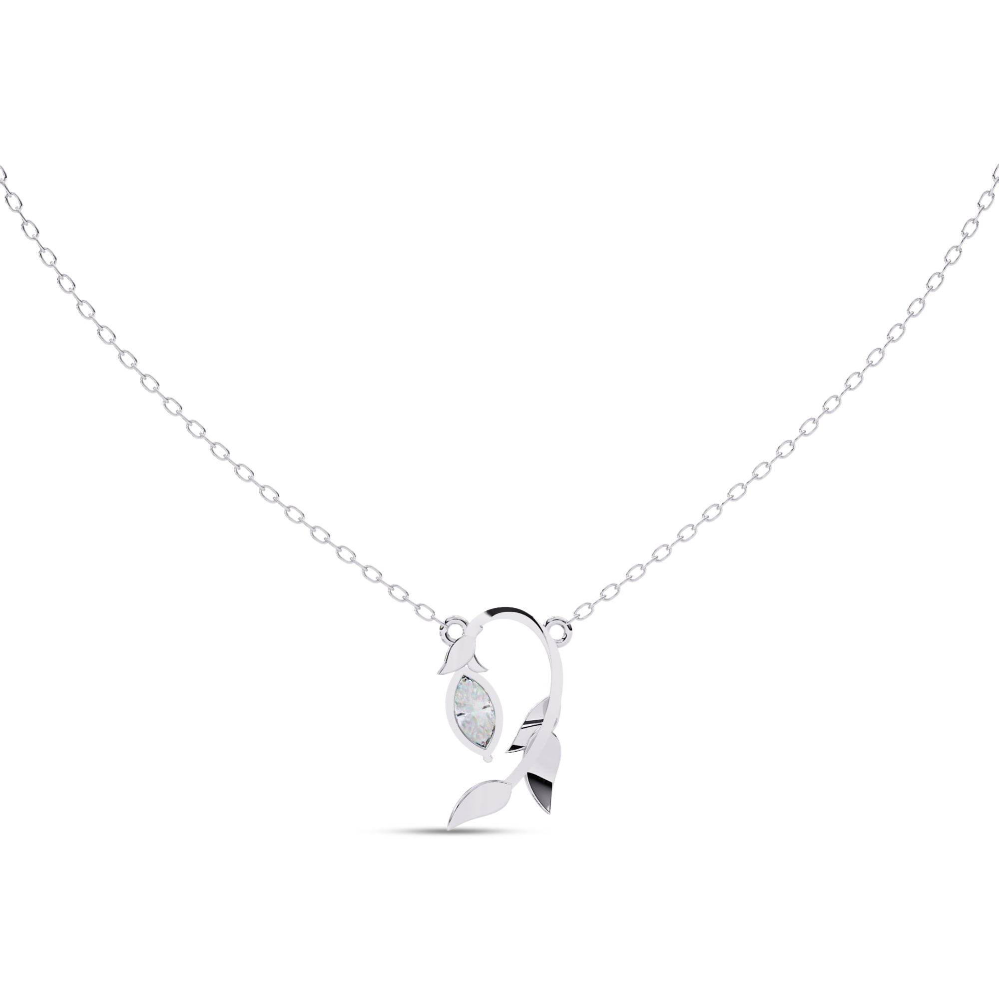 IGI Certified Lab Grown Diamond Olive Leaf Branch Pendant Necklace for Women | Marquise Cut Diamond Necklace with 18 Inch Cable Chain 18K Solid White Gold F-G, VS-SI Quality (0.50 Ctw)
