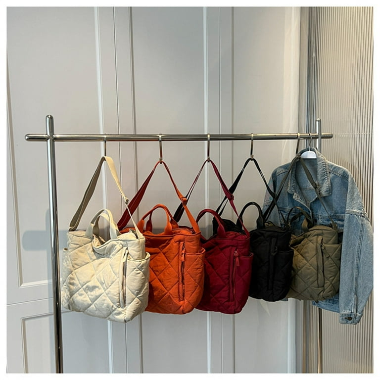 Quilted Tote Bag Handbag Lightweight Padding Shoulder Bag Multiple Pockets Nylon  Crossbody Bag-Black 