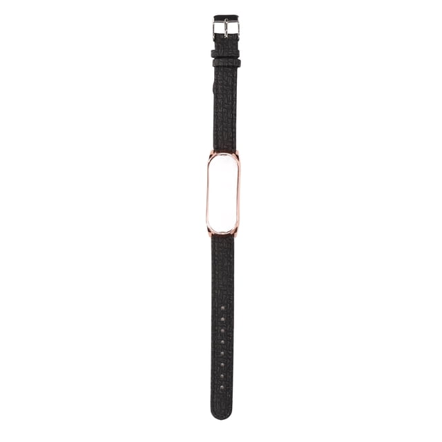 Pulsera inteligente Banda Reloj inteligente Correa de cuero Carcasa de metal Antipérdida para Mi Band 6 5 NFCNegro + Oro