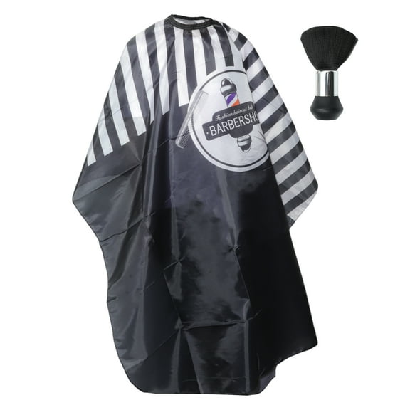 Unique Bargains 1 Set Fashion Vertical Stripe Hair Cutting Cape with Brush 67.72"x57.09" Black White