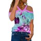 thumbnail image 2 of Camiseta de manga corta con hombros descubiertos y cuello en V con estampado de mariposa informal para mujer a la moda Fridja  hjk5100, 2 of 5