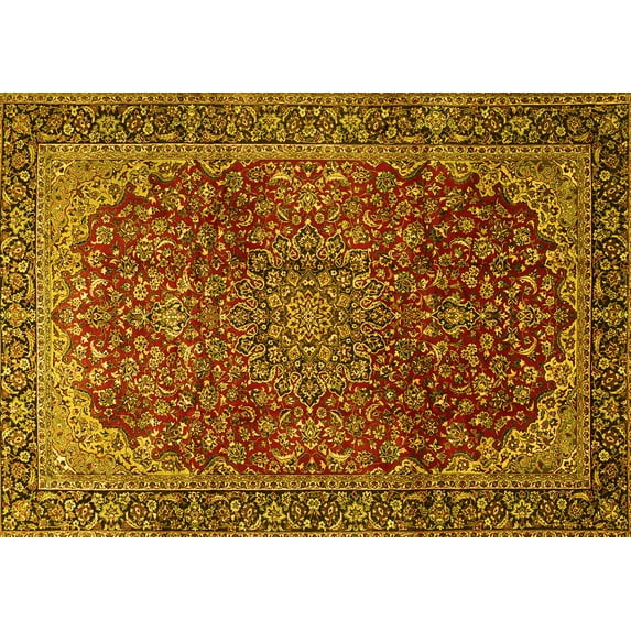 Ahgly Company Indoor Rectangle Medallion Yellow Traditional Area Rugs, 6' x 9'