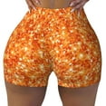 thumbnail image 2 of Balery Orange Glitter Pantalones cortos de entrenamiento estampados para mujer, sin costuras, ajustados, para gimnasio, yoga, correr, deportes, ejercicio activo, fitness.-Small, 2 of 8