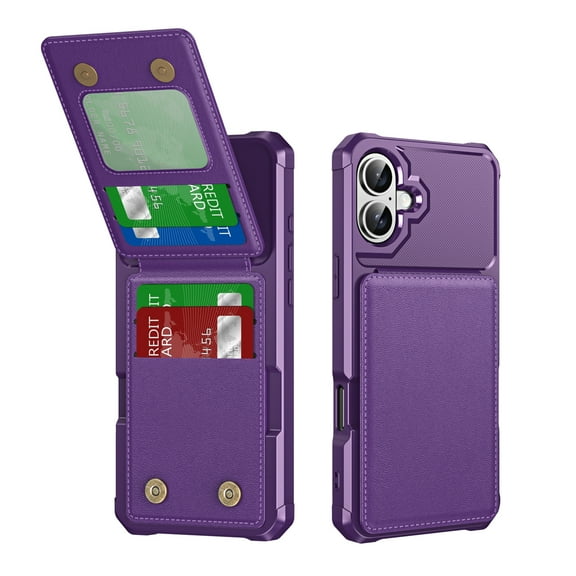 for iPhone 16 Plus Wallet Case, Built-in 4 Card Holders Kickstand Purse Cover, Military Grade Enhanced Corners Drop Protection, Rugged Protective Phone Case for iPhone 16 Plus, Purple