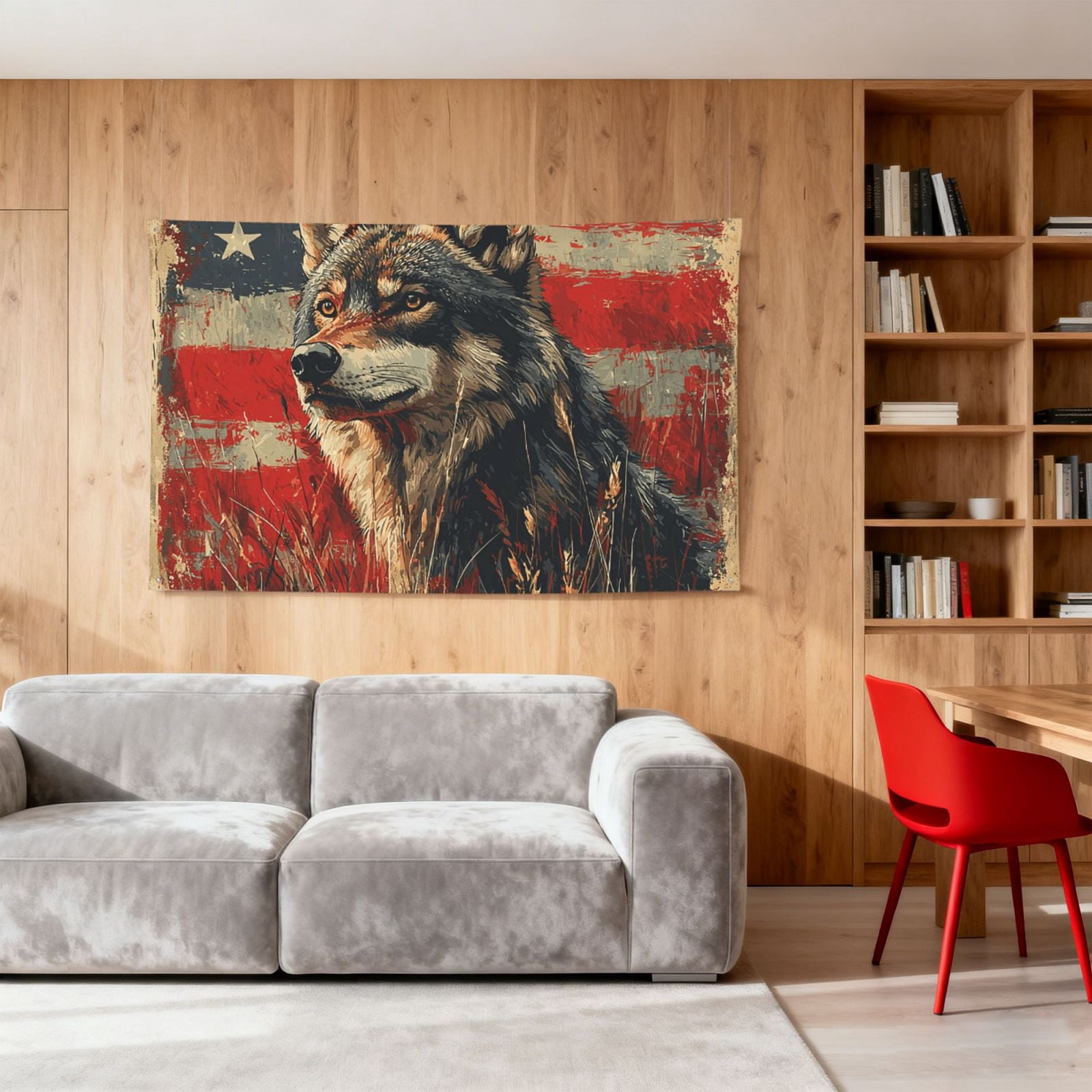 Wolf Hunting Retro USA Flag Four Hole Decorated Banner Flag for Garden Yard Home Decoration Indoor Outdoor 4x6 Ft