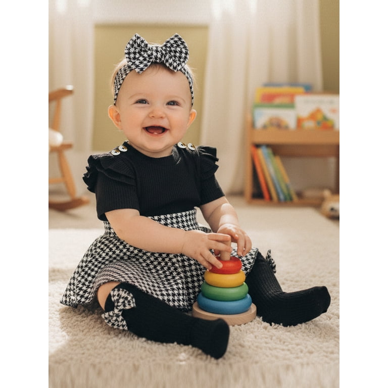 Loicainy Baby Girl Houndstooth Romper, 3-Piece Outfit Set photo 6