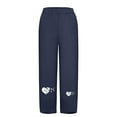 thumbnail image 5 of HAPIMO Capri Cotton Linen Pants Petal Tube for Women Retro Heart Shape Elastic Waist Trousers Leisure Relaxed Daily Trendy Clothes Navy S, 5 of 5