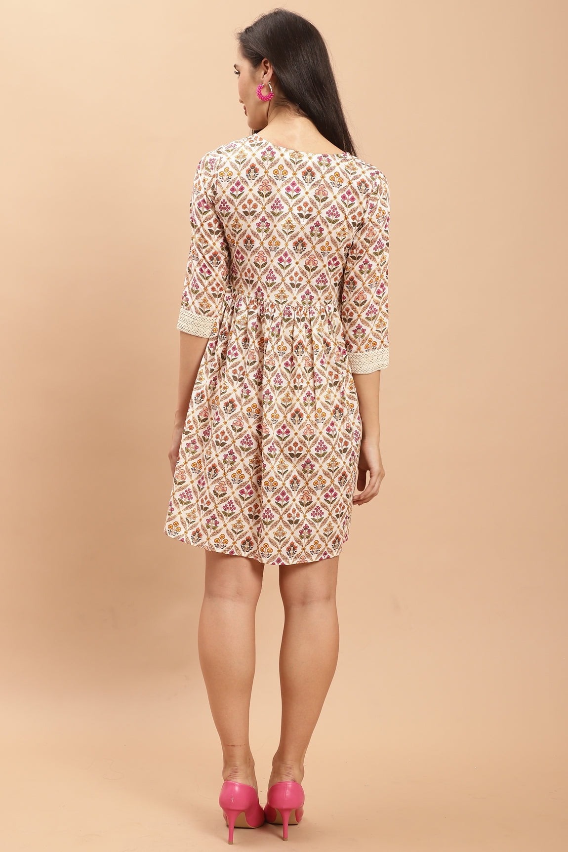 Rajnandini Women's Pure Cambric Cotton Jaipuri Printed Western Dress - White, A-Line (JOPLJPR303)