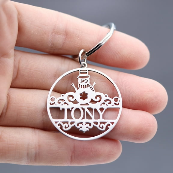 Custom Name Christmas Keychain Snowman Pendant Stainless Steel Key Chain Personalized Jewelry Gift for Men Women Keyring
