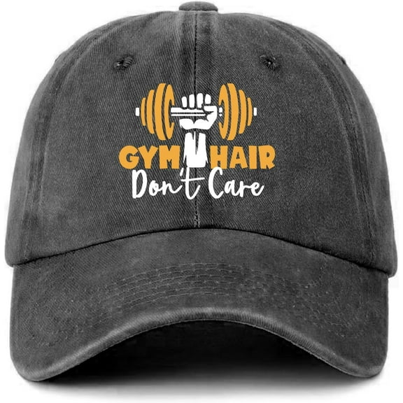 Funny Gym Caps Gym Hair Don't Care Printed Baseball Caps Classic Washed Cotton Adjustable Baseball Hats