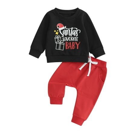 

Mioliknya Toddler Boys Long Sleeve Letter Santa Hat Print Sweatshirt Pants Sets