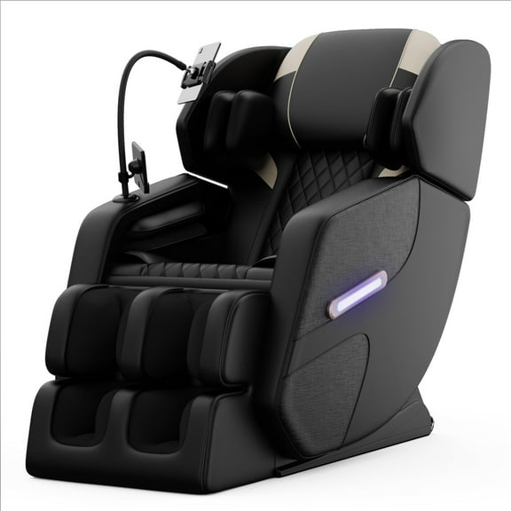 Full Body Massage Chair, PU Leather Zero Gravity Massage Chair with Airbags and Foot Roller, 6 Fix Point Rollers Recliner Chair,Black