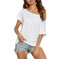 thumbnail image 7 of Women's Off The Shoulder Tops Summer Casual Short Sleeve T-Shirts Blouse, 7 of 7