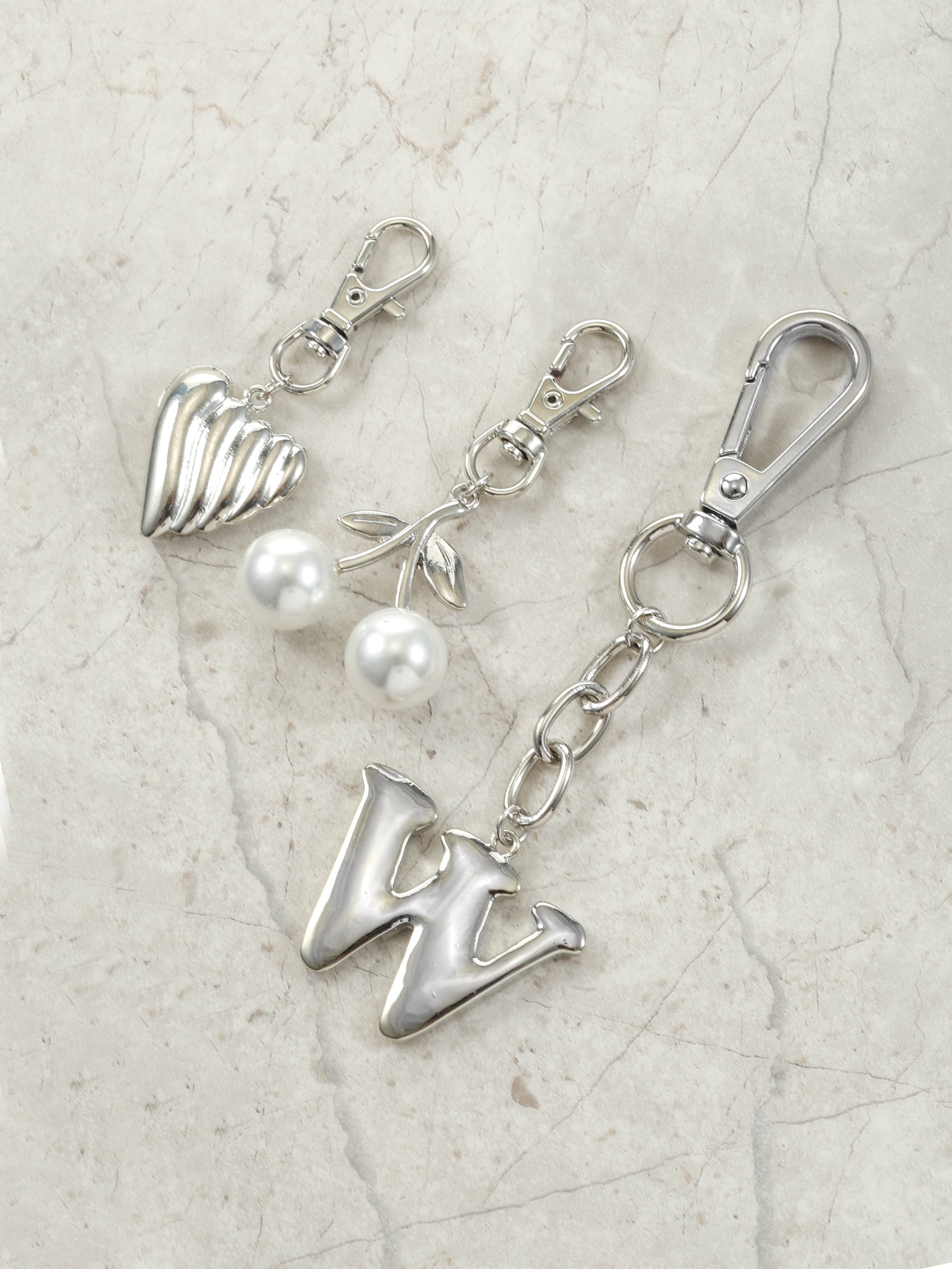 Time and Tru Silvertone Initial Letter Bag Charm Set, 3 Pieces, Letter W