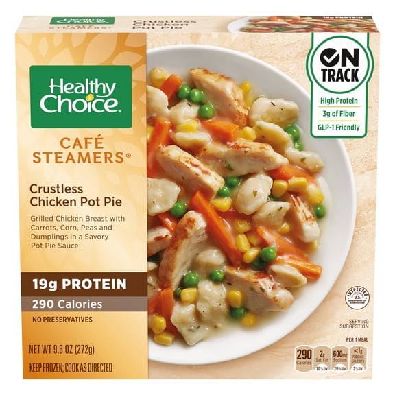 Healthy Choice Cafe Steamers Crustless Chicken Pot Pie, High Protein Frozen Meal, 9.6 oz. Bowl