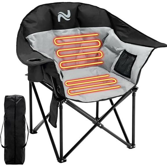 Slsy Oversized Heated Camping Chair with Padded Armrests, Portable Heated Folding Chair, Heavy-Duty 500 lbs Support for Camping, Tailgating, Patio & Outdoor Events
