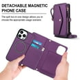 thumbnail image 6 of For iPhone 16 Pro Crossbody Wallet Phone Case,Magnetic Detachable Flip,With Wrist Strap&Shoulder Strap,Zipper Pocket,Card Holder,Compatible with Mag-Safe,PU Leather Shockproof Case,Purple, 6 of 8