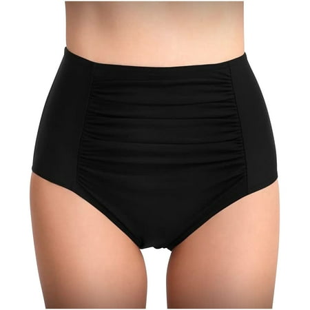 Arnsht Women Solid Color High Waisted Bikini Bottoms Summer Fashion Tummy Control Swimsuit Bottoms Ruched Full Coverage Swim Bottom Black XXL