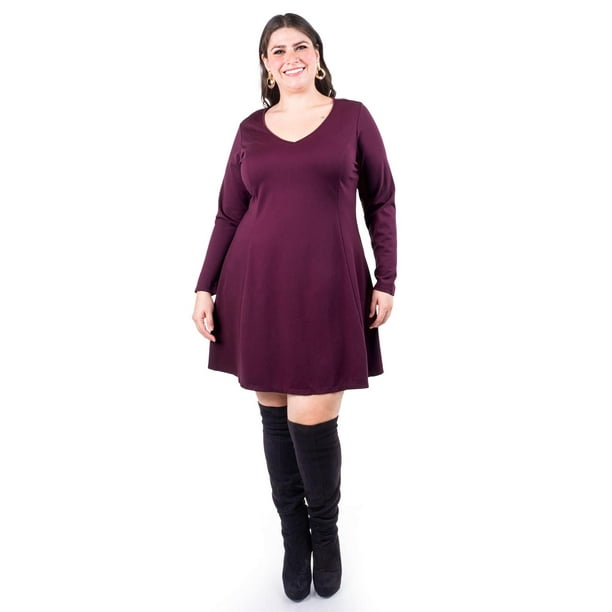 Vestido corte A Roman Fashion Tallas Extras 11578 Vino 38