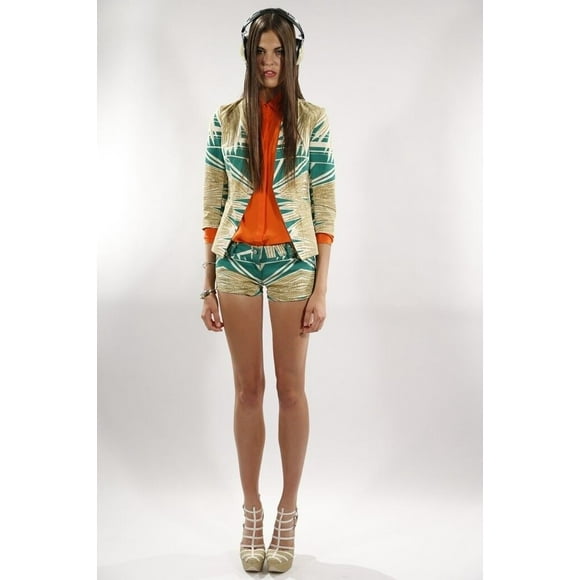 $128 W118 by WALTER BAKER Chris TRIBAL Feather Print SHORTS