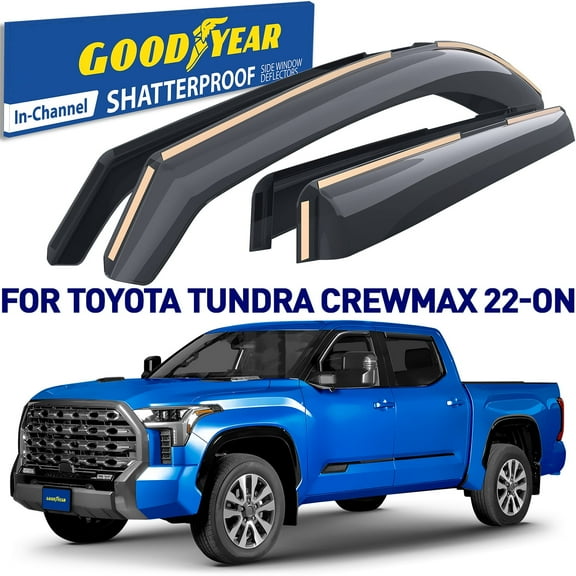 Goodyear Shatterproof In-Channel Window Deflectors for Toyota Tundra 2022-2025 CrewMax, Rain Guards, Window Visors for Cars, Vent Deflector, Car Accessories, 4 pcs - GY007965