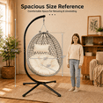 thumbnail image 3 of ROSUIS Foldable Hanging Egg Chair with Stand, HDPE Rattan Wicker Swing Chair with Cushion, Outdoor Egg Chair for Patio Balcony Bedroom, Heavy Duty 350 Lbs Capacity, 3 of 10