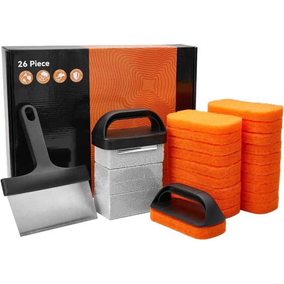 Griddle Cleaning Kit for Blackstone, Flat Top Grill Accessories Cleaner Tool Set with Scraper, Cleaning Brick, Scouring Pads, and Handles for Easy Cleaning on Hot or Cold Surfaces