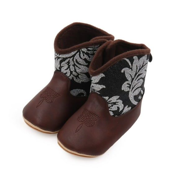Otqutp Toddler Sneakers Leather Western Boots Cowboy Bootie Soft Sole Non Slip Crib Shoes for Baby Toddler Girls Boys 0-24 Months(Pink,3-6 Months)