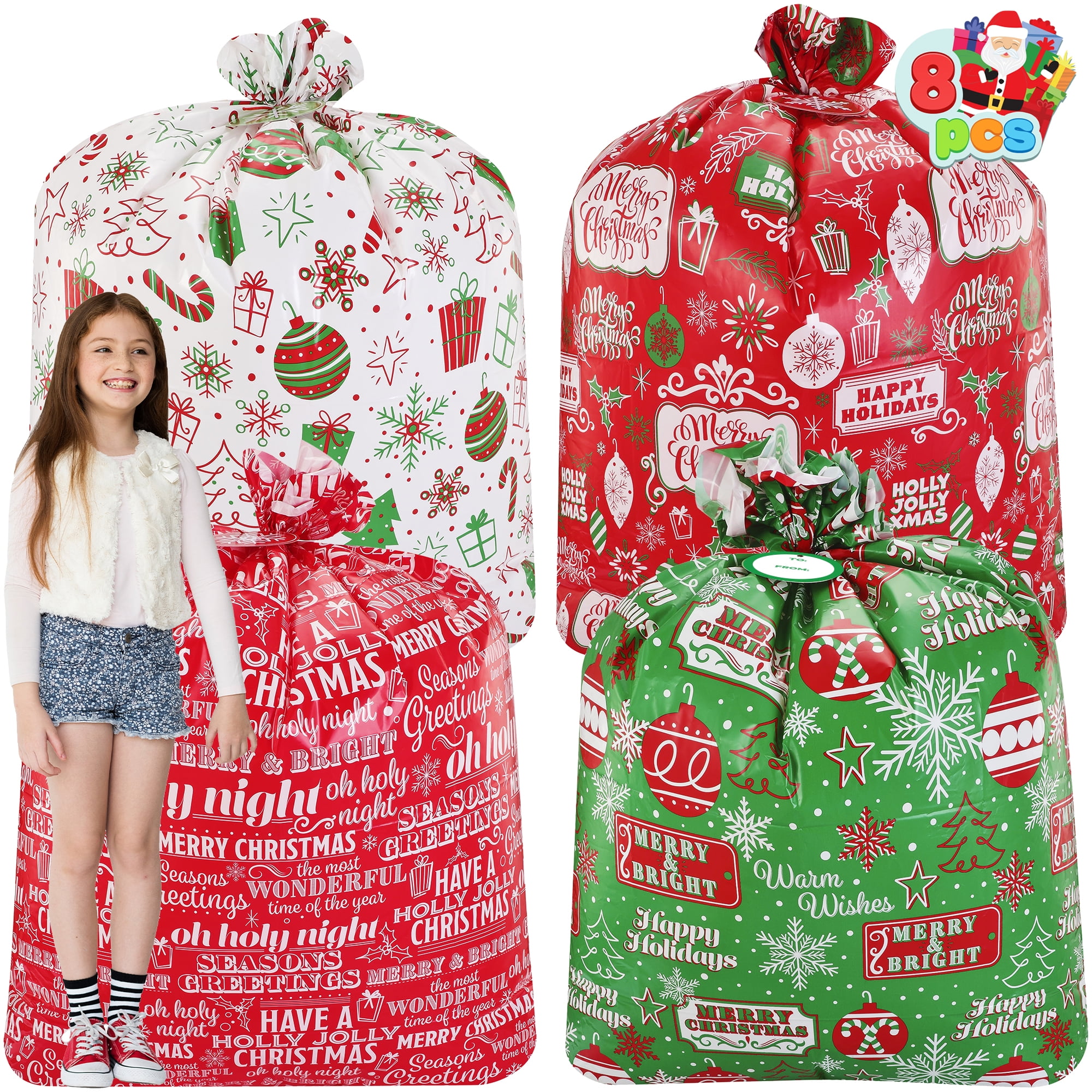 JOYIN Christmas 4 Pcs Jumbo Gift Bags, Extra Large Heavy Duty 44" X 36" Drawstring Xmas Present Bag With Tags For Big Gifts, Christmas Season, Gift Giving, Holiday Presents Or Decorations - View #4