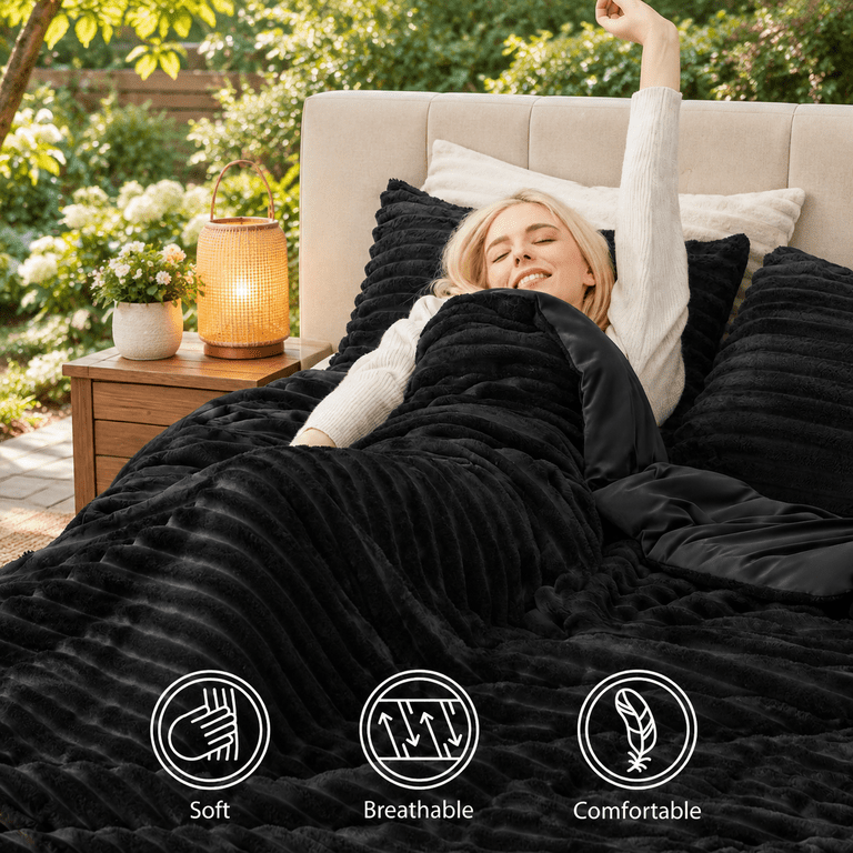 Fluffyforter Set Queen Size 3 Pieces Bed Black - Walmart.com