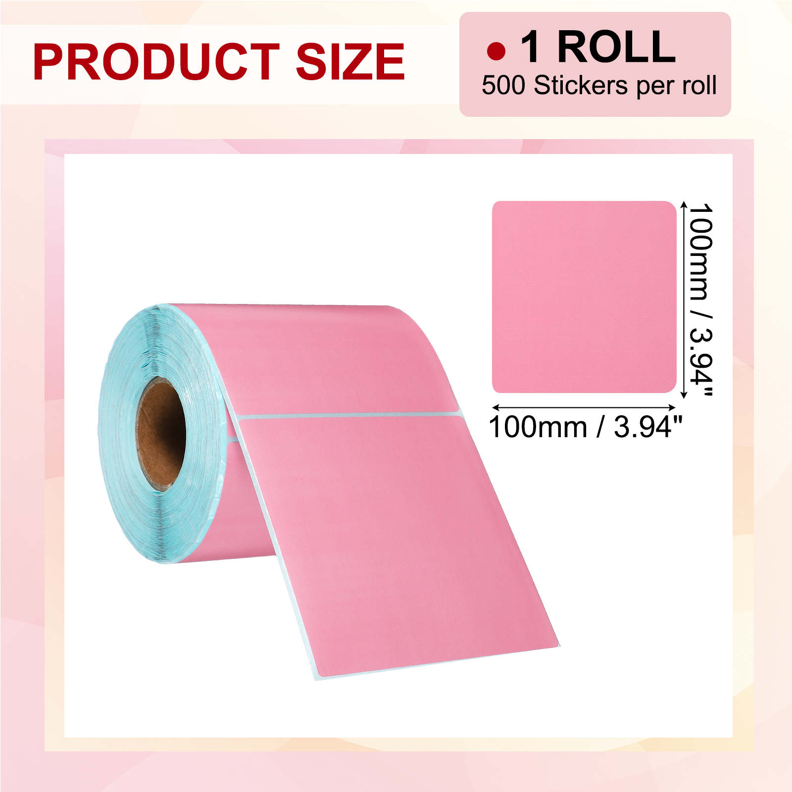 Uxcell 500Pcs Thermal Labels 3.94x3.94" Thermal Printer Labels Stickers Self Adhesive Tags Rectangle Paper Roll Small for Printer Shipping Label Mailing UPS Barcode Address Pink