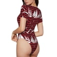 thumbnail image 3 of KLL Women 's Crew Neck Bodysuit Jumpsuits Christmas Tree Buffalo Plaid Print Short onesies Stretch T Shirts, 3 of 7
