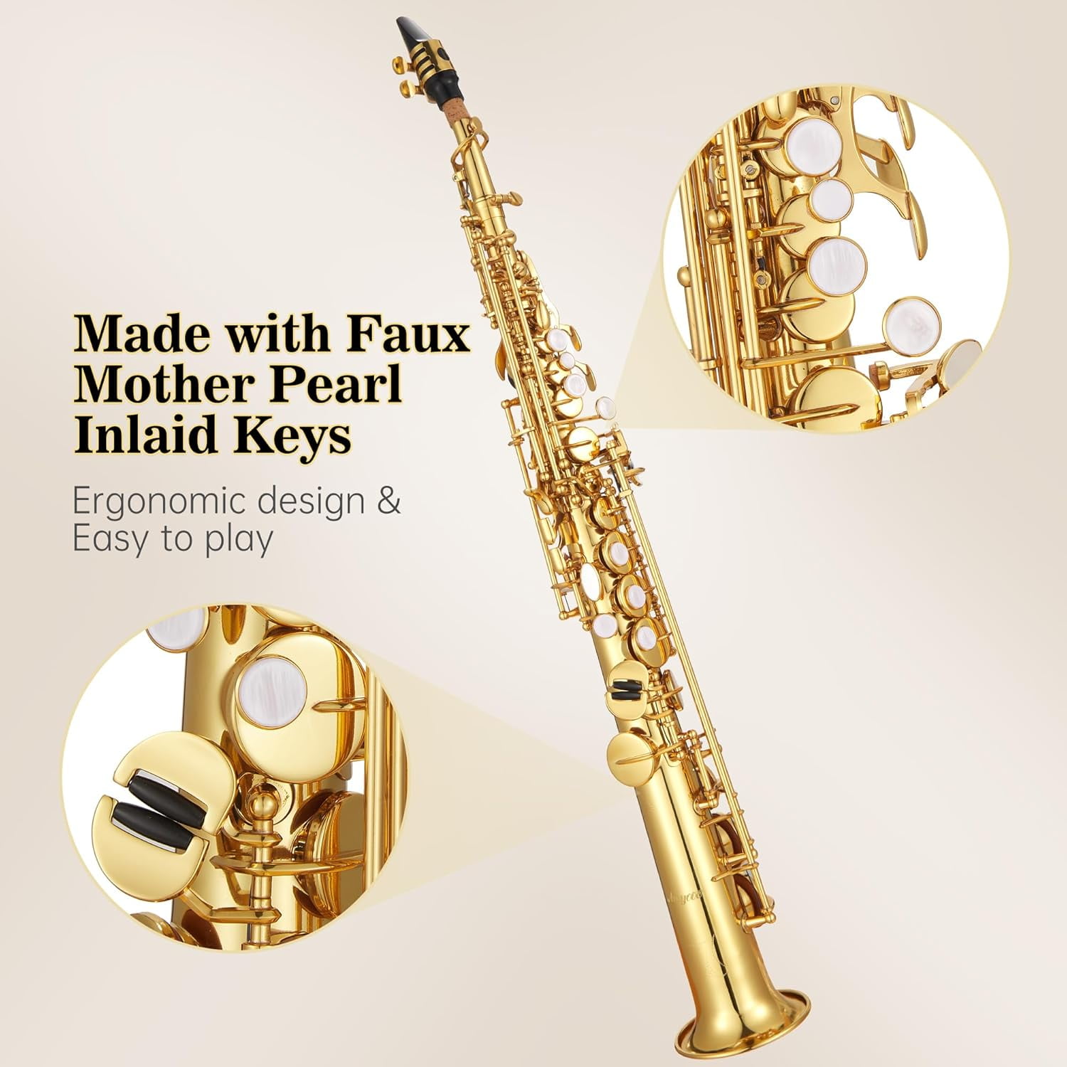 Senfot Soprano Saxophone Complete Kit for All Levels, Includes Carrying Case, Neck Strap, Reeds, Stand & Cleaning Accessories, Suitable for Beginners & Pros