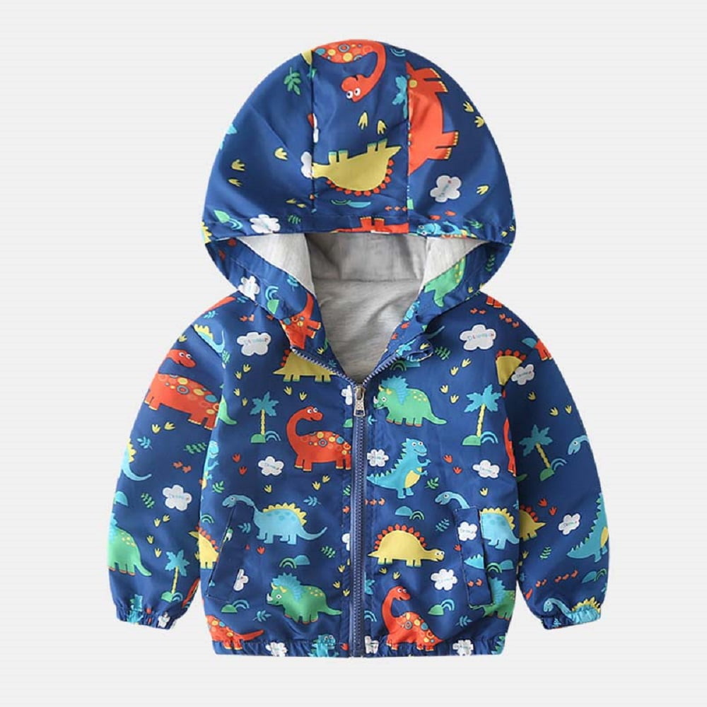 Baby Toddler Boys Windbreaker Jacket Dinosaur Car Hooded Jacket Coat