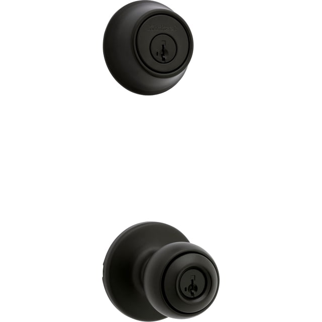 Cerrojo y pomo para puerta de entrada Kwikset Polo, negro mate
