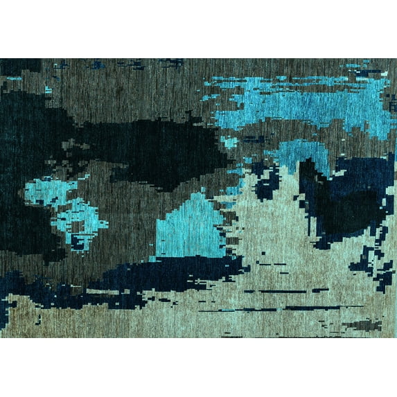 Ahgly Company Indoor Rectangle Abstract Light Blue Modern Area Rugs, 7' x 10'