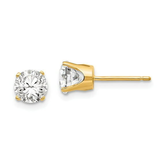 Real 14kt Yellow Gold 5.5mm CZ stud earRings; for Adults and Teens; for Women and Men