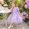 thumbnail image 2 of IPIO Girls Sparkly Star Tulle Princess Dress, Rainbow Birthday Party Dress with Bow and Short Sleeves, 2 of 5