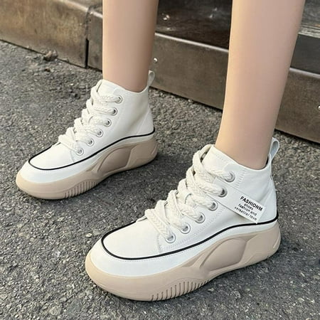 

Casual Shoes Soft Leather Vintage Thick Soled High Top Women Soft Soled Light Ribbon Sports High Top Casual Shoes