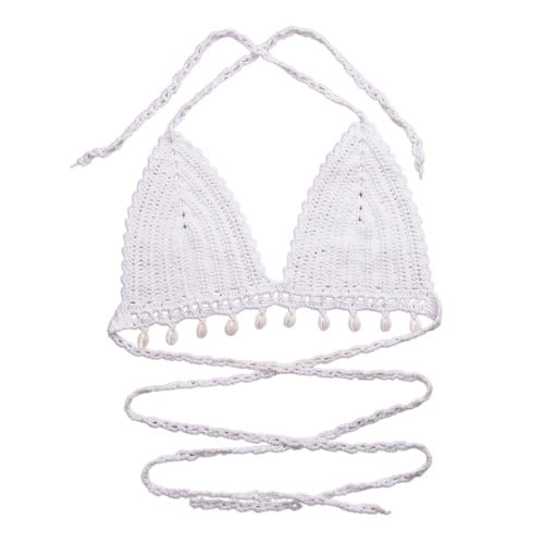 Quttos PrettyCat Women Summer Beach Crochet Top Knit Bra White : :  Clothing & Accessories