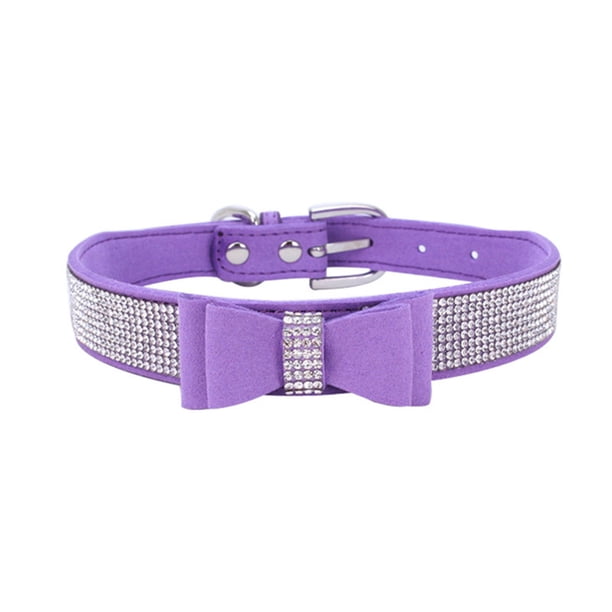 Methold Decoración para mascotas Cachorro Perro Gato Collar ajustable prop Correa Hebilla Rhinestone PULeather Suministros para perros morado claro L