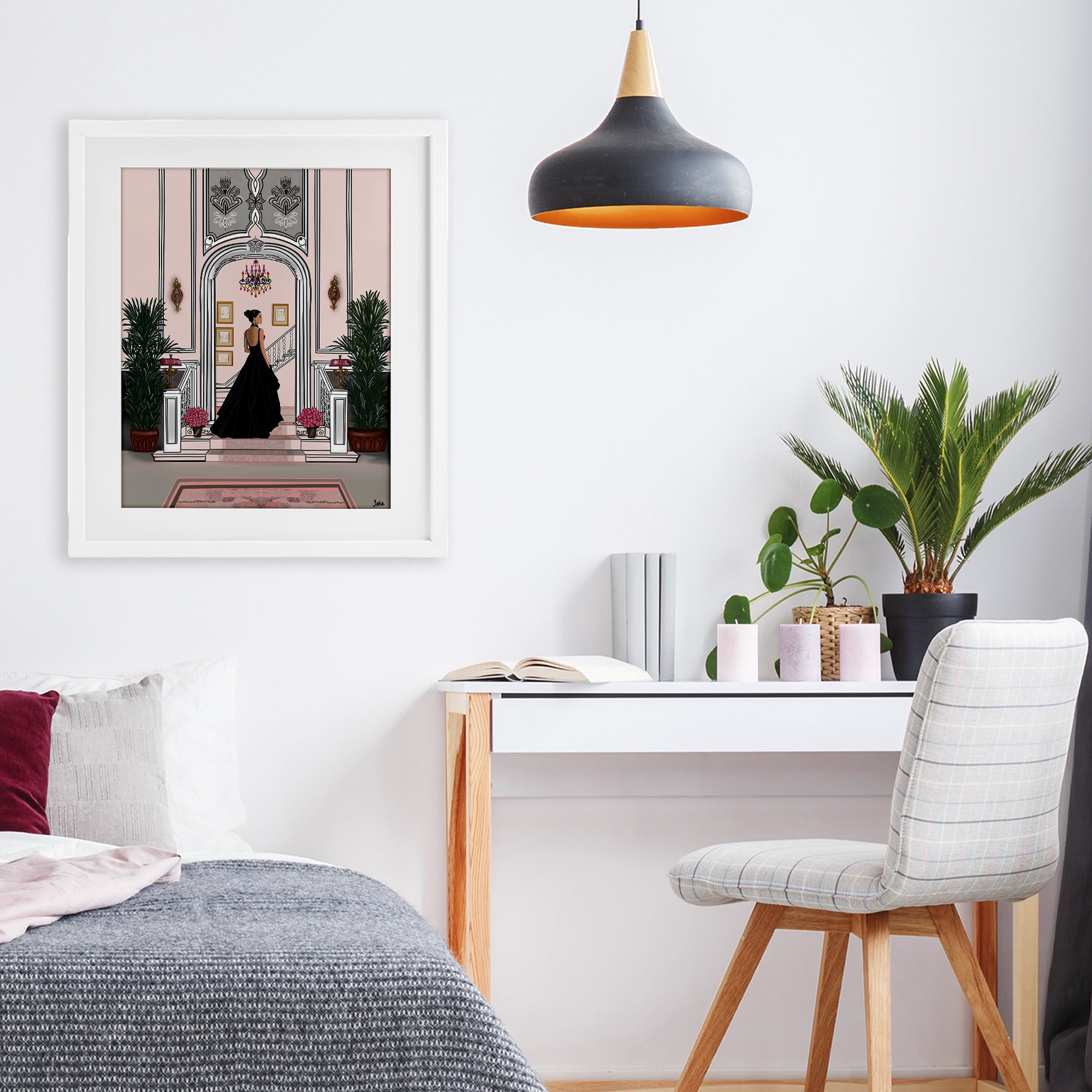 Stupell Industries Mansion Girl in Gown White Framed Print Under Glass, design by Tara Boone
