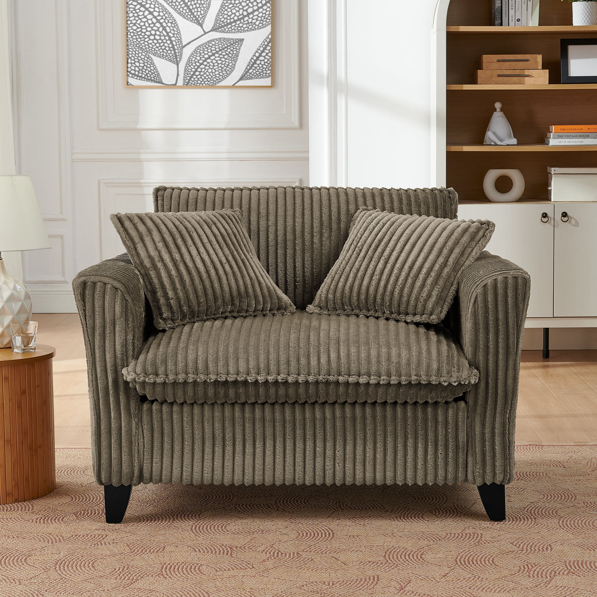Leumius Accent Chair Armchair,Comfy Upholstered Single Sofa Chair with 2 Pillow for Living Room,Bedroom,Brown
