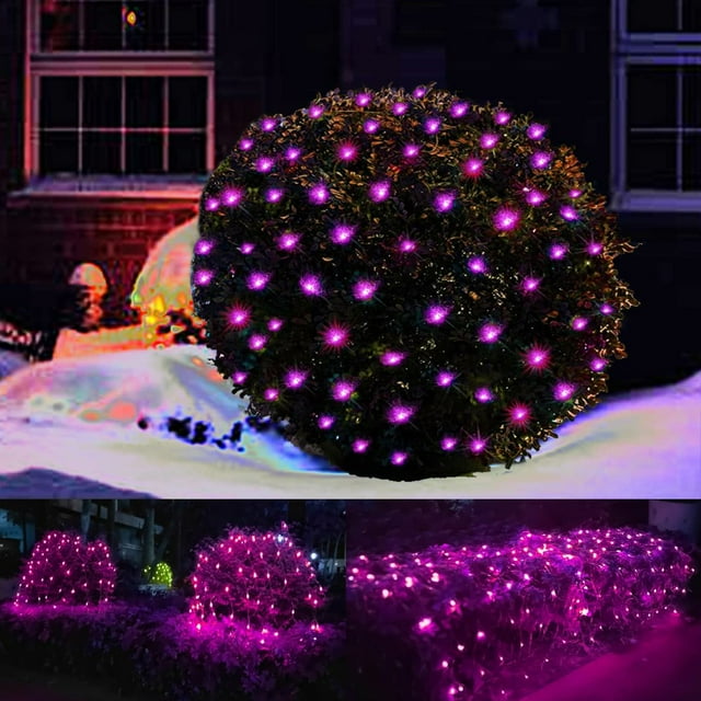 YOPTOP LED Christmas Net Lights Outdoor Decorations for Bushes 96 LED 5ftx5ft Connectable Green Wire Net Christmas Lights for Outdoor Yard Mesh Shrub Tree Holiday Decor,purple,5ftx5ft