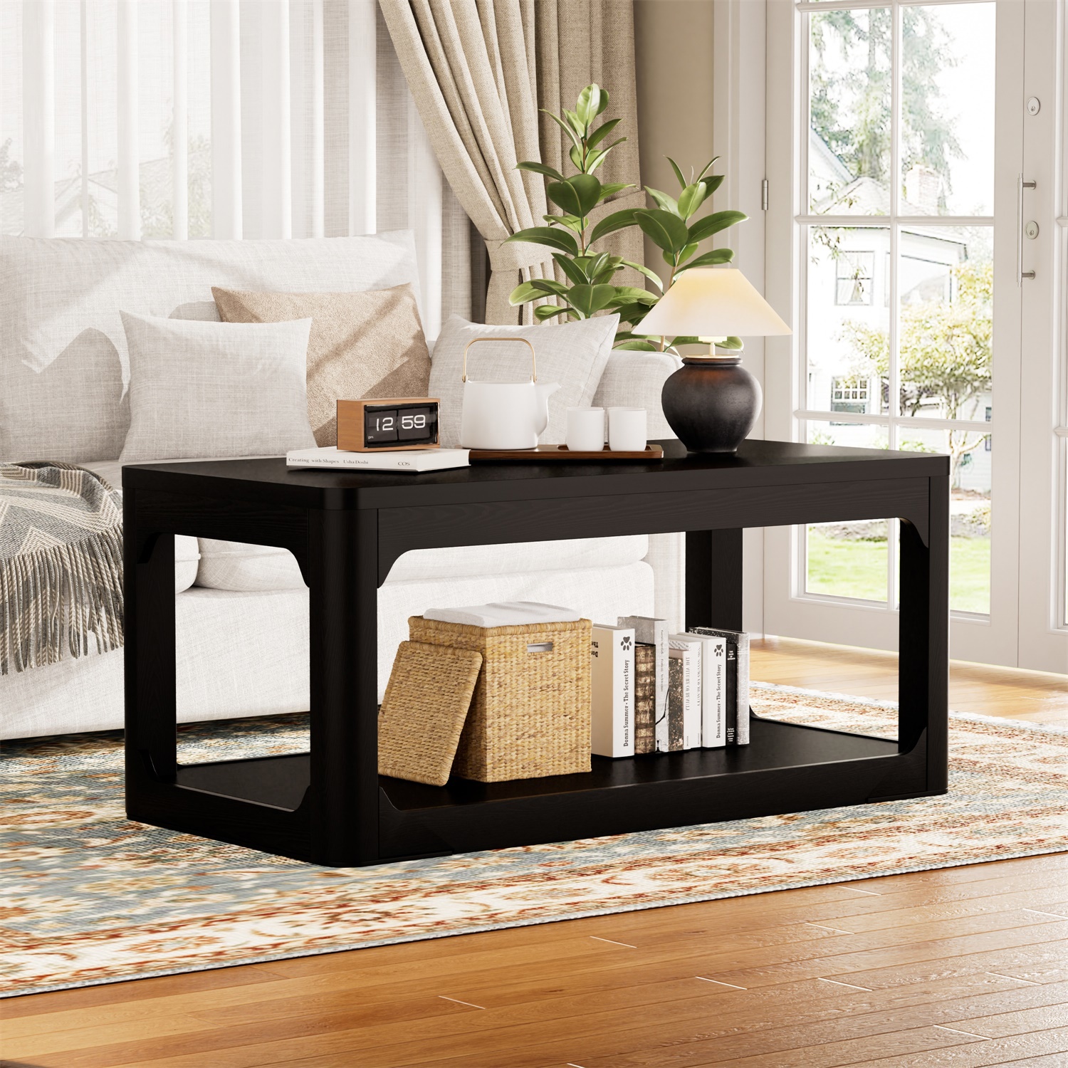 Hommoo Modern 3-Piece Coffee Table Set with Storage, Contemporary Living Room Furniture Set Including Coffee Table + 2 Side Tables, Matte Finish, Easy Assembly, Black