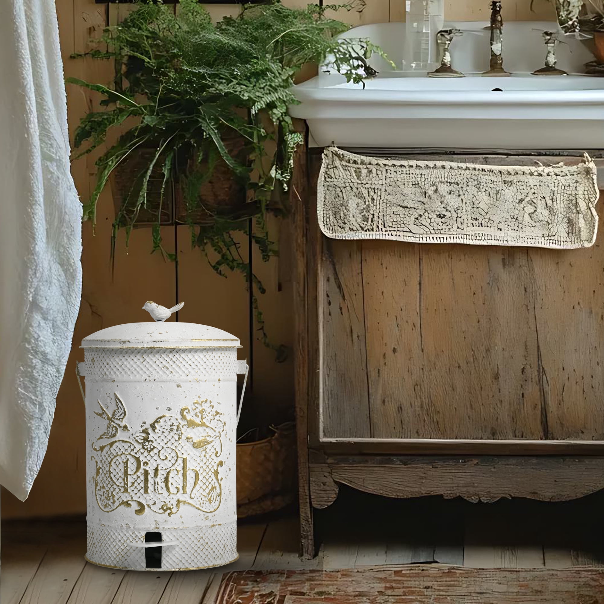 2 Gal Vintage Step On Trash Can With Lid and Handle