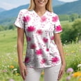thumbnail image 6 of COMVALUE Scrubs for Women V Neck Short Sleeve Animal Print Nursing Uniform Top with Pockets Stretch Medical Scrub Shirt (Pink, 3XL), 6 of 9